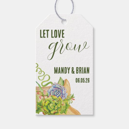 愛を成長させ、パーソナライズされた多肉的な好意 ギフトタグ (正面)