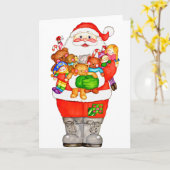 愛を抱くサンタクロースのクリスマス カード (黄色い花)