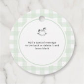 愛を振りかける緑色のギンガムのロッキングホース フェイバータグ (裏面)