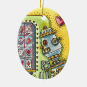 愛を探すロボットかわいいハート自動販売機 セラミックオーナメント (裏面)