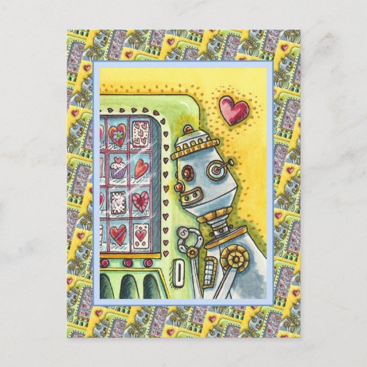 愛を探すロボットかわいいハート自動販売機 ポストカード (正面)