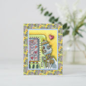 愛を探すロボットかわいいハート自動販売機 ポストカード (スタンド正面)