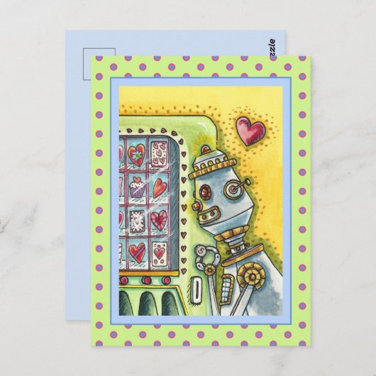 愛を探すロボットかわいいハート自動販売機 ポストカード (正面/裏面)