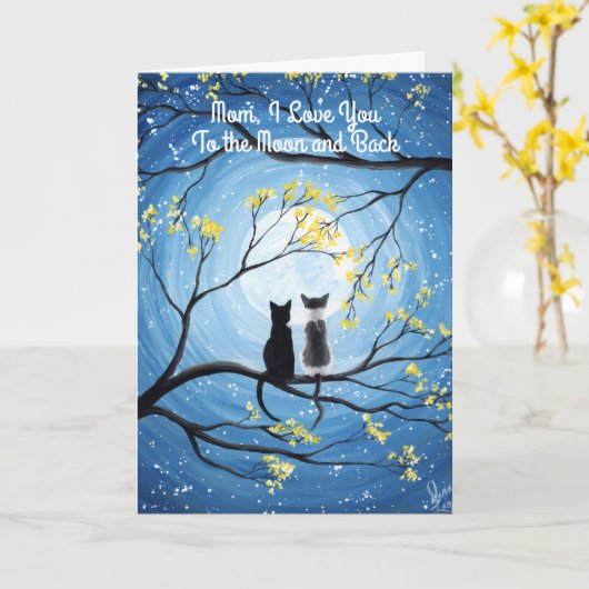 愛を月と星の向こうまで 猫の母の日 カード (黄色い花)