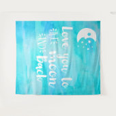 愛を月までブルーの水彩タイポグラフィ タペストリー (正面(横))