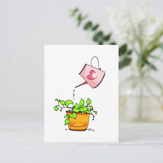 愛を水やり、幸せな観葉植物 ポストカード (スタンド正面)