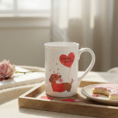 愛を永遠に キュートなダックスフンド 赤いハート ボーンチャイナマグカップ