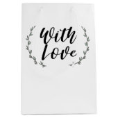 愛を添えた素朴なグリーンと花の枝のウェディング ミディアムペーパーバッグ (正面)