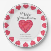 愛を燃やす情熱ルビー結婚ハート ペーパープレート (正面)