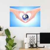 愛を癒すことで地球を受け入れる癒しの手 ポスター (ホームオフィス)