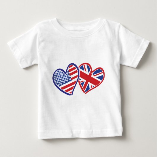 愛を示すハートのアメリカとイギリス ベビーTシャツ (正面)