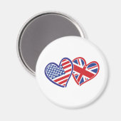 愛を示すハートのアメリカとイギリス マグネット (正面/裏面)