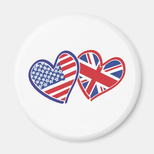 愛を示すハートのアメリカとイギリス マグネット (正面)