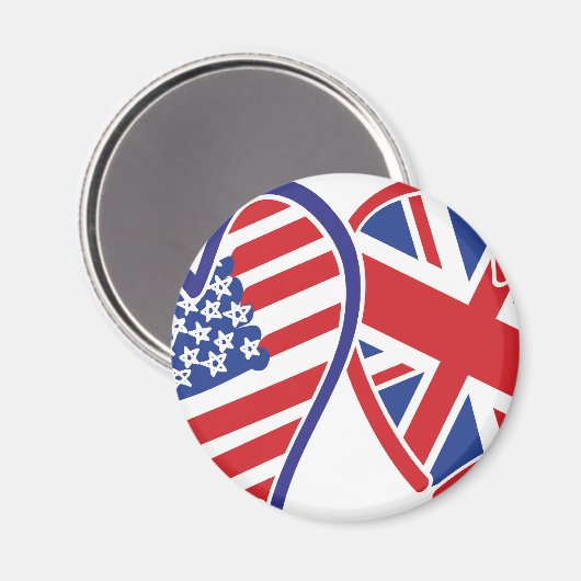 愛を示すハートのアメリカとイギリス マグネット (正面/裏面)