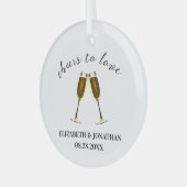 愛を祝うシャンパングラス ガラスオーナメント (正面左)