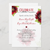 愛を祝う赤いポピーと葉の花 招待状 (正面/裏面)