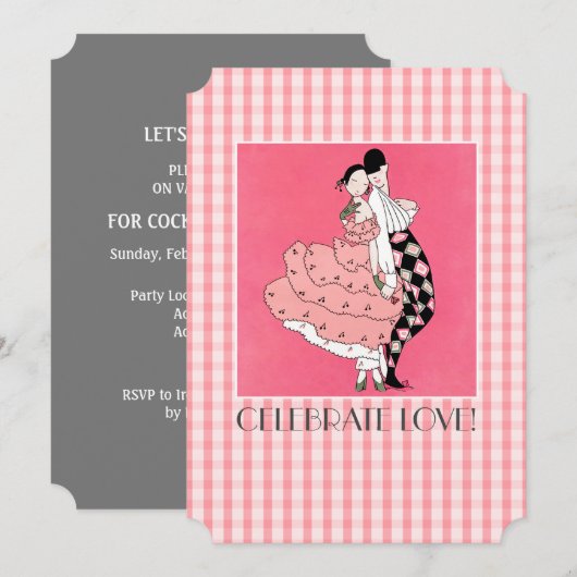 愛を祝おう！アートデコ・バレンタインデーパーティー 招待状 (正面/裏面)
