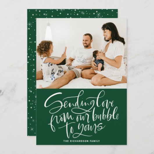 愛を私たちのバブルからあなたのグリーンフォトに送る シーズンカード (正面/裏面)