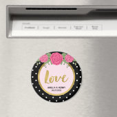 愛を結婚している白黒水玉模様のバラ マグネット (インサイチュ (食洗機))