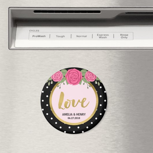 愛を結婚している白黒水玉模様のバラ マグネット (インサイチュ (食洗機))