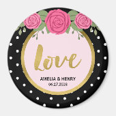 愛を結婚している白黒水玉模様のバラ マグネット (正面)