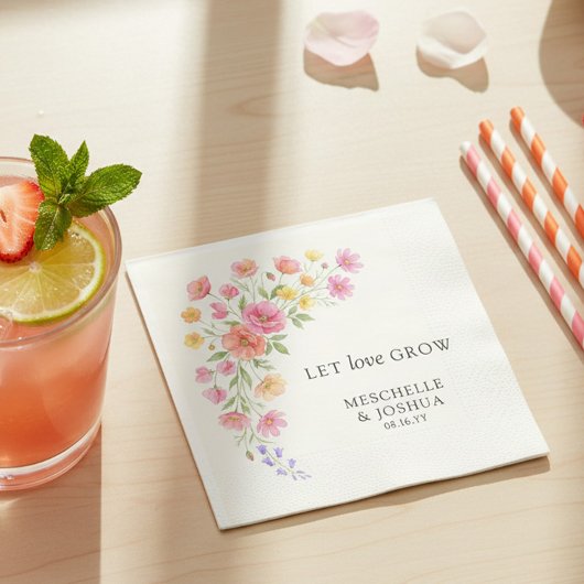 愛を育てよう ピンク オレンジ 花 結婚式 スタンダードカクテルナプキン