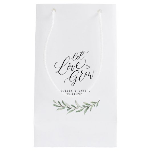 「愛を育てよう」書道の素朴な緑の恵み スモールペーパーバッグ (正面)