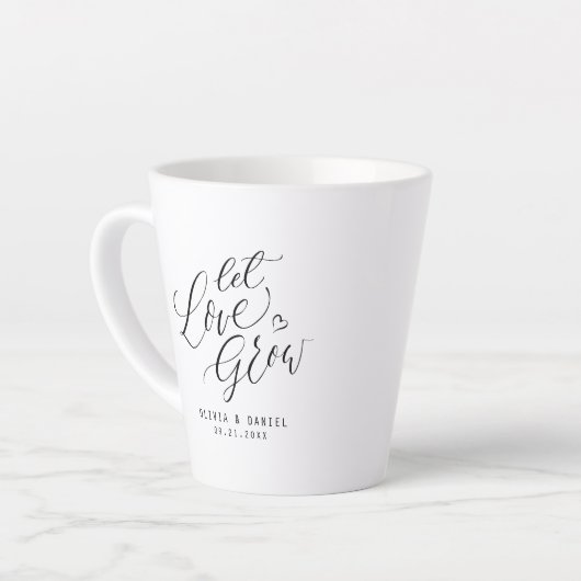 「愛を育てよ」書モダン道結婚式の引き出物 カフェラテマグ (左アングル)