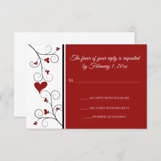 愛を育てる |赤いハート結婚バレンタイン 出欠カード (正面/裏面)