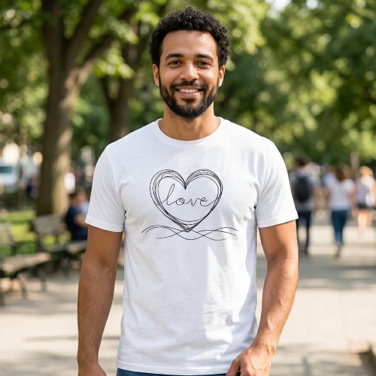 愛を表現したハートの連続線アートデザイン Tシャツ
