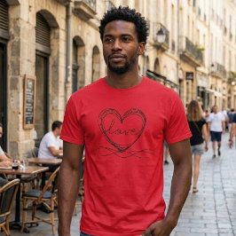 愛を表現したハートの連続線アートデザイン Tシャツ