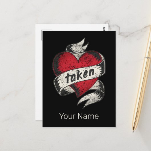 愛を誓い合った ヴィンテージ タトゥー ハート 婚約指輪 ポストカード (正面/裏面インサイチュ)