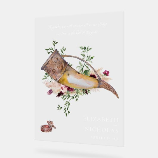 愛を誓う |エレガントバイキング結婚の歓迎 アクリルサイン (傾斜)