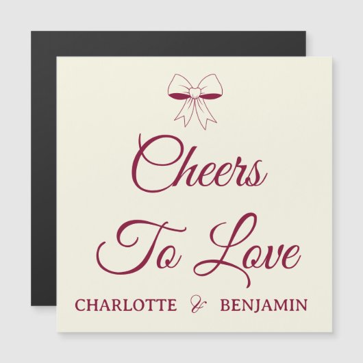 愛を讃えて ブルゴーニュワイン色とアイボリーの結婚式マグネットカード (正面/裏面)