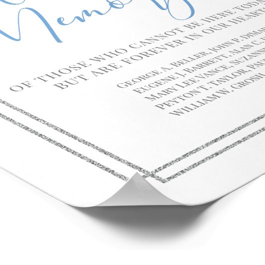 愛を込めたダスティーブルーの花飾りシルバー記念プレート ポスター (角)