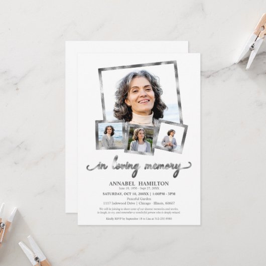 愛を込めた写真コラージュ　人生の祝い 招待状 (正面/裏面インサイチュ)