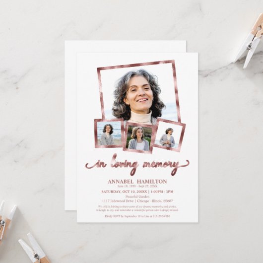 愛を込めた写真コラージュ 人生の祝い 招待状 (正面/裏面インサイチュ)