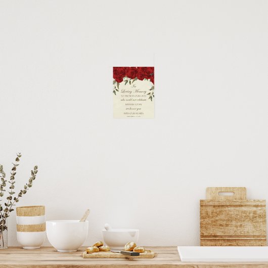 愛を込めた結婚式の看板 赤いバラの花のデザイン ポスター (キッチン)