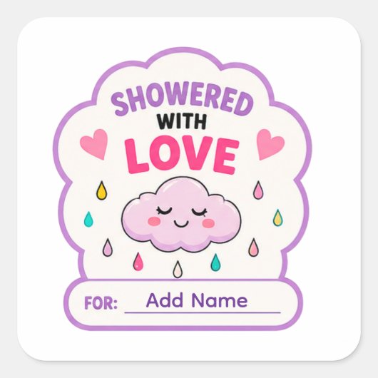 ☁️ 愛を込めてベビーシャワーの名前 ☁️ スクエアシール (正面)