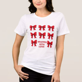 愛を込めてラッピング 赤いリボンのホリデーパターン トライブレンドTシャツ