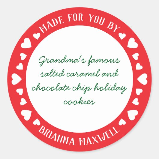 愛を込めて作った赤と白のキュートなハートのラベル ラウンドシール (正面)