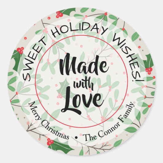 愛を込めて作られたクリスマスのグリーン ラウンドシール (正面)