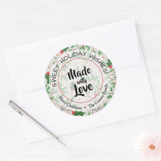 愛を込めて作られたクリスマスのグリーン ラウンドシール (封筒)