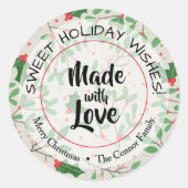 愛を込めて作られたクリスマスの緑の装飾　ホリデー ラウンドシール (正面)
