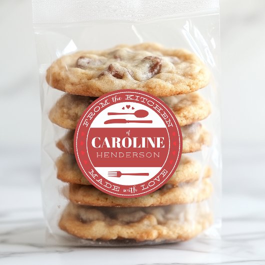 愛を込めて作られたディープレッドの食品ギフトステッカー ラウンドシール