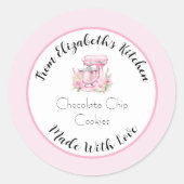 愛を込めて作られたピンクの花柄ミキサー ホームメイド ギフト ラウンドシール (正面)