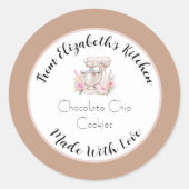 愛を込めて作られたブラウンフラワーミキサー ホームメイドギフト ラウンドシール (正面)