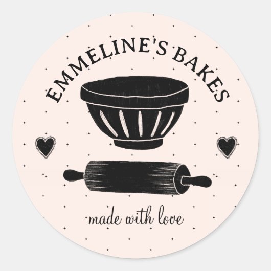 愛を込めて作られたベーカークック イラスト付き ローリングピン ラウンドシール (正面)