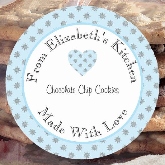 愛を込めて作られた青い雪の結晶の手作りギフト ラウンドシール