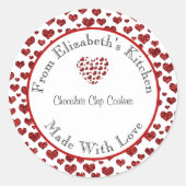 愛を込めて作られた 赤いハートの手作りギフトラベル ラウンドシール (正面)